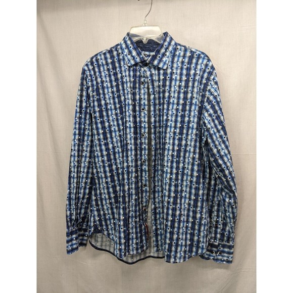 Visconti Black Long Sleeve Blue Design Button Up Shirt Men's Size Large - Picture 1 of 7